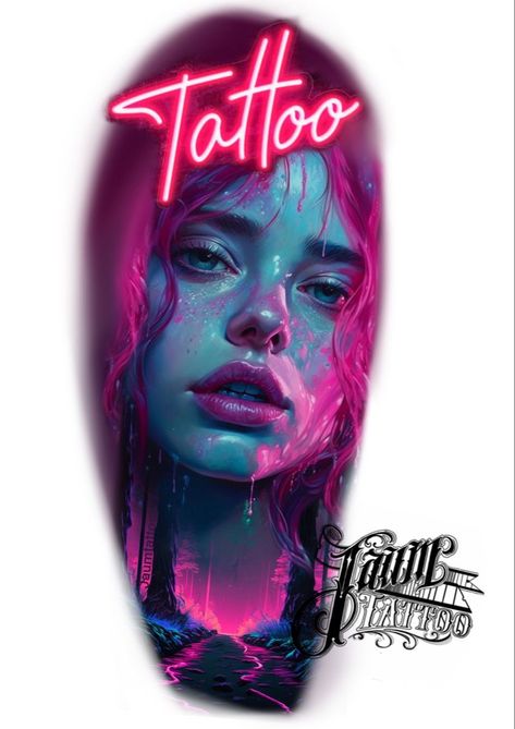 Color Realism Tattoo Ideas, Pop Art Tattoo Design, Color Realism Tattoo, Neon Tattoos, Pop Art Tattoo, Portrait Tattoo Design, Vibrant Tattoos, Tattoo Colors, Colour Tattoo For Women