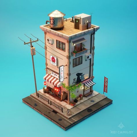 Low Poly Building, Cartoon Building, City Cartoon, Isometric Art, Spaceship Art, Isometric Design, Low Poly Art, Low Poly Models, 3d Studio