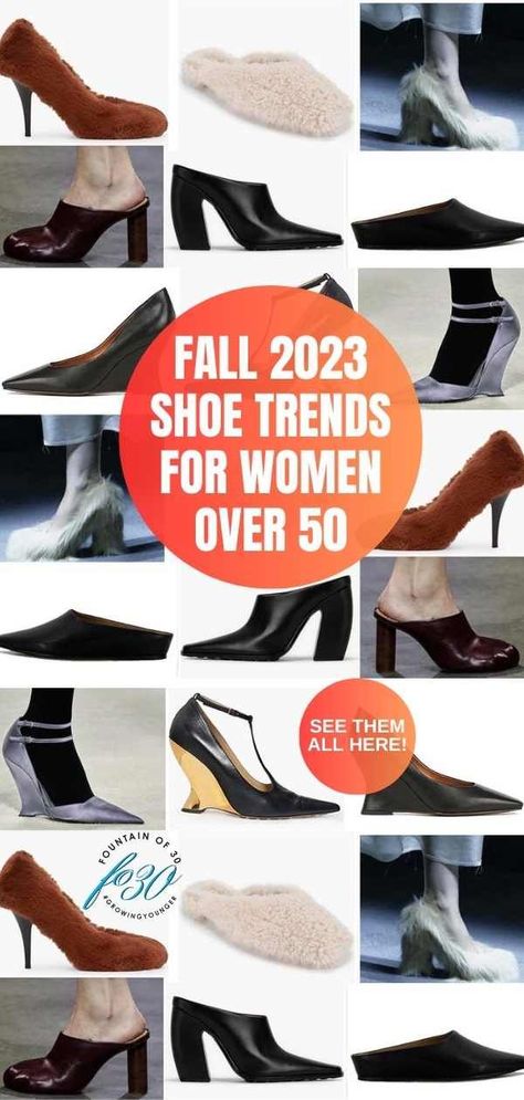 It's fun to look at the Fall 2023 shoe trends from the runway, even if they are over-the-top. Here's how to wear 6 of the best footwear trends the real way, for women over 50. #fallfashion #trends #shoes #over50style #fall2023 Fall Heels 2023, Trendy Shoes Fall 2023, 2023 Shoes Trends Women Winter, Shoes 2023 Fall, Shoes Autumn 2023 Trends, Shoes For 2024, Shoe Styles 2023, Fall Footwear 2023, 2023 Heels Trend