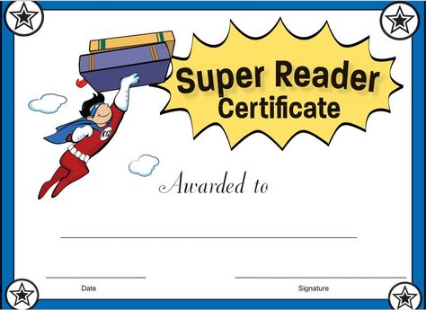 Reading Awards Certificate, Reading Certificate, Reading Certificates, Student Certificates, Read A Thon, Super Reader, Reading Incentives, Superhero Classroom Theme, Reading Month