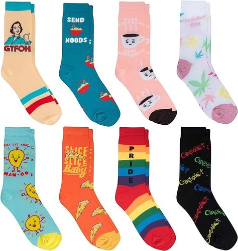 Amazon.com: Crazy Socks, Womens, Graphic, 8 Pack Words, Crew Socks, Novelty Cute Funny Silly : Clothing, Shoes & Jewelry Sock Store, Socks Womens, Womens Socks, Socks Funny, Novelty Clothing, Women's Socks, Funny Socks, Crazy Socks, Men's Socks