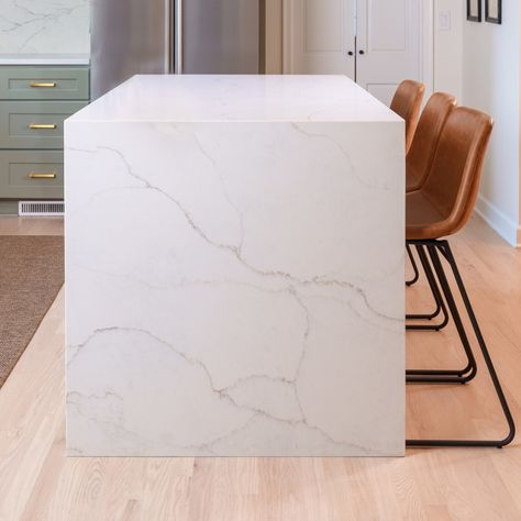 Calacatta Prado Quartz, Calacatta Prado, Countertops For Kitchen, Waterfall Island Kitchen, Kitchen Visualizer, Green Building Design, Warm Whites, Arch Inspiration, Royal Throne