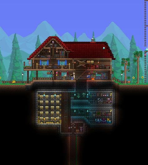 House With Basement, Terrarium Base, Terraria House Ideas, Terraria House Design, Terraria House, Minecraft Crafts, Terraria, Stardew Valley, Best Games