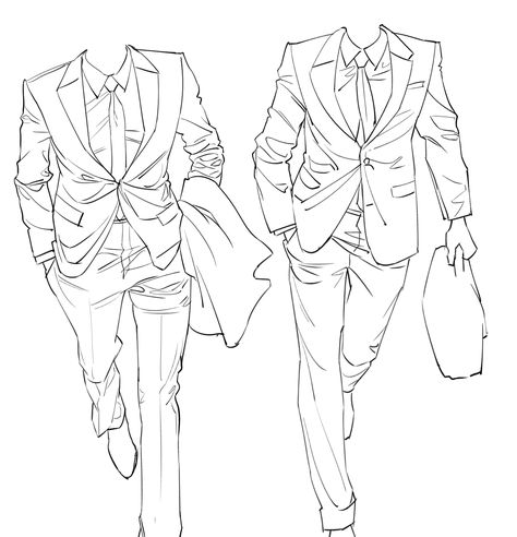 Man In A Suit Drawing, How To Draw A Suit, Suit Art Reference, Clothing Reference Drawing, Suit Drawing Reference, Drawing Suit, Two People Walking, Suit Reference, Walking Pose