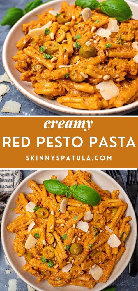 Red Pesto Dishes, Recipes With Red Pesto Sauce, Red Pesto Fettuccine, Pesto And Red Sauce Pasta, Red Pesto Chicken Pasta, Recipes With Tomato Pesto, Creamy Tomato Pesto Sauce, Pesto Rosso Pasta Recipes, Tomato Pesto Pasta Recipes