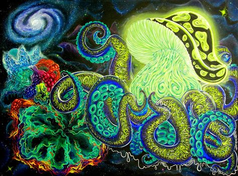 Cephungalopod stretched canvas print by GaiaSpiral on Etsy Mushroom Octopus, Trippy Galaxy, Psychadelic Art, Octopus Art, Unique Drawings, Galaxy Painting, Mushroom Art, Visionary Art, Traditional Paintings