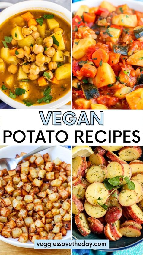 Potato lovers, these delectable vegan potato recipes are for you! This comprehensive collection includes soups, salads, main dishes, and sides. Vegetarian Potato Recipes, Vegan Potato Recipes, Cheap Vegan Meals, Vegan Potato Salads, Healthy Potatoes, Potato Dinner, Creamy Potato Salad, Potato Recipes Side Dishes, Potato Sides