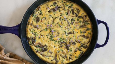 Oyster Mushroom Frittata Recipe | PBS Food Mushroom Quiche Recipes, Mushroom Frittata, Primal Breakfast, Avocado Salsa Recipe, Primal Blueprint, Mushroom Quiche, Pbs Food, Oyster Mushroom, Paleo Crockpot