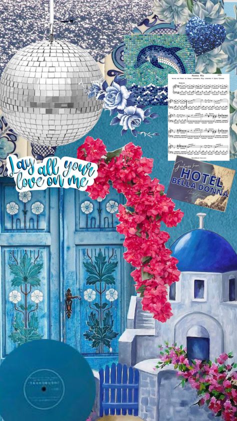 Mamma Mia Colour Palette, Mamma Mia Themed Bedroom, Greece Scrapbook, Ocean Branding, Abba Music, Greece Girl, Disco Background, Ombre Wallpaper Iphone, Summer Wallpapers