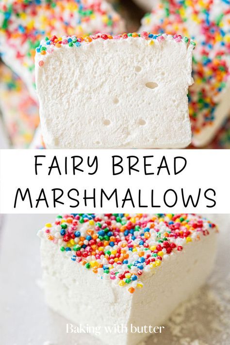 Elevate your dessert game with these homemade Fairy Bread Marshmallows, perfect for adding a pop of color and fun to any occasion. Autumn Desserts, Fairy Food, Flavored Marshmallows, Fairy Bread, Recipes With Marshmallows, Homemade Marshmallows, Chocolate Marshmallows, Cake Fillings, Baked Dessert Recipes