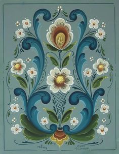 Rosemaling Pattern, Motifs Art Nouveau, Norwegian Rosemaling, Arte Folk, Tole Painting Patterns, زجاج ملون, Russian Folk Art, Folk Art Flowers, Scandinavian Folk Art