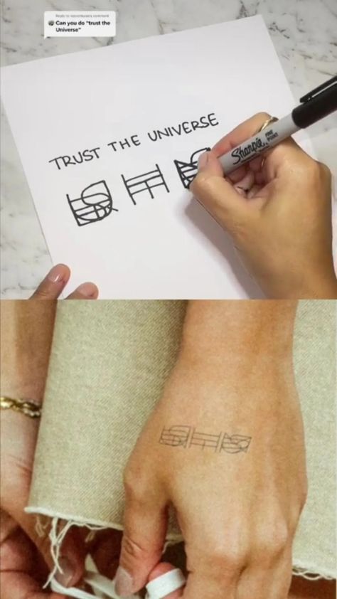 Trust the universe Trust Universe Tattoo, Trust The Universe Tattoo, Maybe Tattoo, Universe Tattoo, Trust The Universe, Tattoo Concepts, Tattoo Inspo, Hand Tattoos, Mens Bracelet