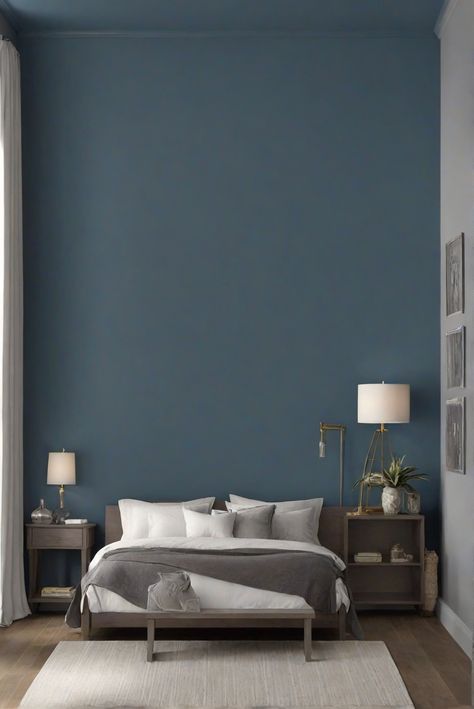 blue gray paint, charcoal blue paint, trendy bedroom paint, bedroom color scheme Bedroom Paint Colors For Men, Charcoal Blue Bedroom, Romantic Blue Bedroom, Light Modern Bedroom, Bedroom Charcoal, Trendy Paint Colors, Male Bedroom, Male Bedroom Ideas, Bedroom Lighting Design