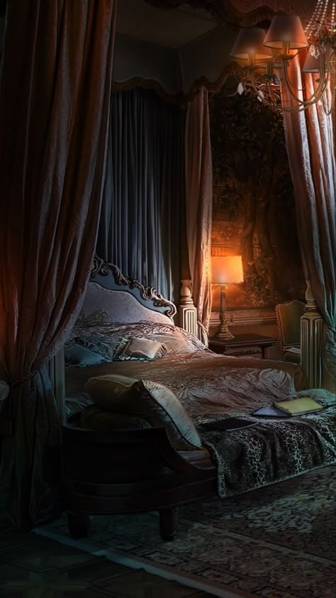 Dark Romantic Bedroom, Medieval Bedroom, Royal Bedroom, Castle Bedroom, Victorian Home Decor, Victorian Bedroom, Castle Aesthetic, Fantasy Homes, Romantic Bedroom