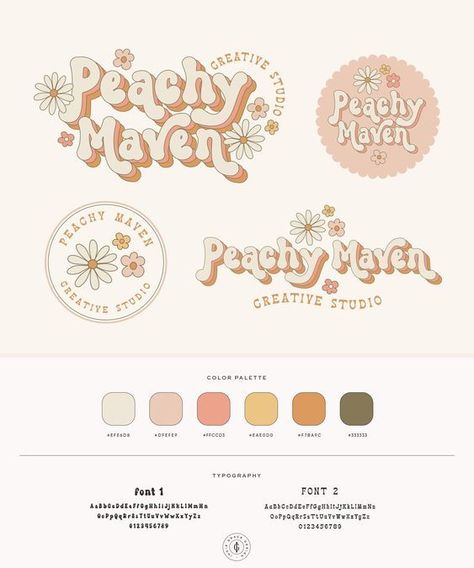 Boho Retro Flower Logo, Premade Boutique logo, Hippie Brand Design, 60s 70s Floral Logo, Funky Sm... brandingprofessional #graphicdesignmake #designconcept👊. Boho Flower Design, Boho Logo Ideas, 70s Color Palette Retro, Flower Logo Design Ideas, Retro Branding Design, Procreate Logo Design, Flower Logo Inspiration, Logo With Flowers, Boho Logos