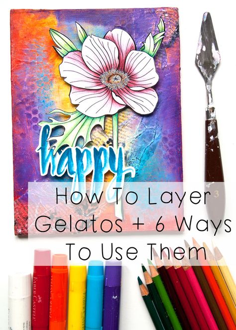 Gelatos Tutorial, Gelatos Techniques, Blended Layers, Gelatos Faber Castell, Art Journaling Supplies, Travel Art Journal, Distress Crayons, Paint Drawing, Mixed Media Tutorials