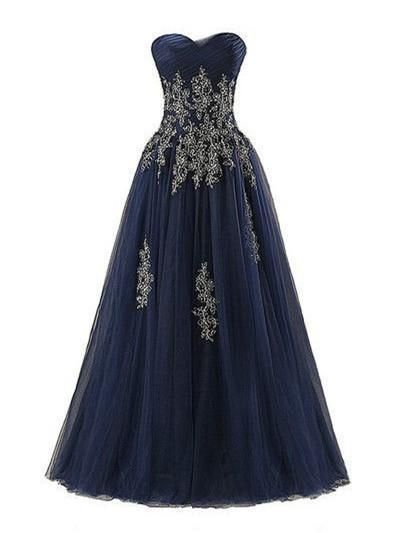 Blue Prom Gown, Navy Prom Dresses, Evening Fashion, Blue Evening Gowns, Blue Ball Gowns, Prom Dress Evening, Long Blue Dress, Long Prom Gowns, Sweetheart Prom Dress