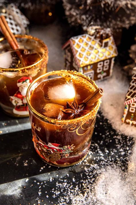 Naughty Gingerbread Cocktail (+mocktail) | halfbakedharvest.com Gingerbread Cocktail, Punch Mocktail, Coconut Cocktail, Holiday Beverages, Half Baked Harvest Recipes, Spiced Apple Cider, Cocktail And Mocktail, Harvest Recipes, Candied Ginger