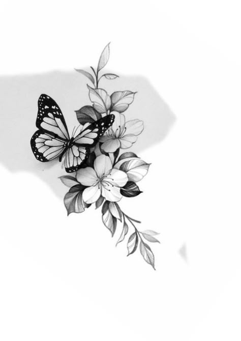 Butterfly Flowers Tattoo Design, Butterfly Floral Tattoo Design, Butterfly Flower Tattoo Design, Butterfly Floral Tattoo, Butterfly And Flower Tattoo Designs, Butterfly Cover Up Tattoo, Floral Butterfly Tattoo, Floral Hip Tattoo, Borboleta Tattoo