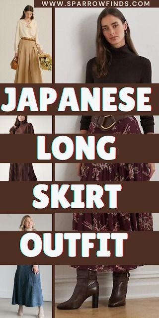 Japanese Long Skirt Outfits: Elegance and Style – Sparrow finds from Japan Long Skirt Outfits For Teachers, Japanese Long Skirt, Pleated Skirt Outfit Ideas, Long Skirt Looks, Boho Chic Skirts, Outfits For Short Women, Chunky Knit Sweaters, Printed Skirt Outfit, Maxi Skirt Fall