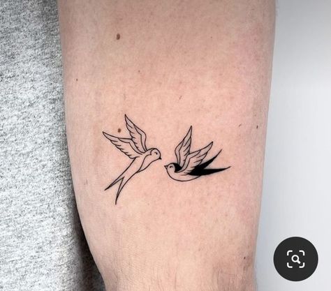 Small Bird Tattoo Placement, Cute Swallow Tattoo, Bird Tattoo Swallow, Two Birds Tattoo Design, J Bird Tattoo, Dainty Swallow Tattoo, Two Small Birds Tattoo, Tattoo Two Birds, Vintage Swallow Tattoo