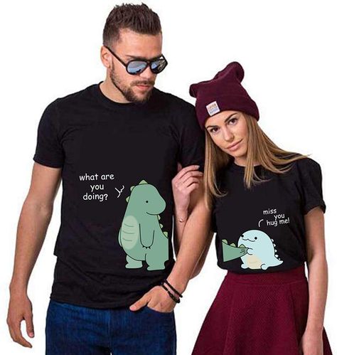 Lovely Dinosaur Matching Couple T-Shirt for Husband Wife,Pure Cotton Matching T-Shirt for Lover（Pack of 1 T-Shirt）, Blue-black, Medium : Amazon.co.uk: Clothing Couple Tshirt Design Ideas, Couple Tshirts Funny, Matching Couple Pajamas, Matching Couples Shirts, Tshirt Quotes, Funny Couple Shirts, Couples Shirts, Cool Shirt Designs, Couple Pajamas