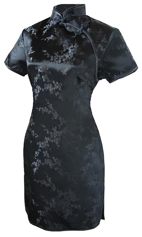 7Fairy Womens Sexy Black Floral Mini Chinese Evening Dress Cheongsam Size 16 US *** Want extra information? Click the picture. (This is an affiliate link). Chinese Collar Dress, Mandarin Collar Dress, Silk Evening Dress, Qipao Dress, Retro Party, Rayon Dress, Chinese Clothing, Chinese Dress, Cheongsam