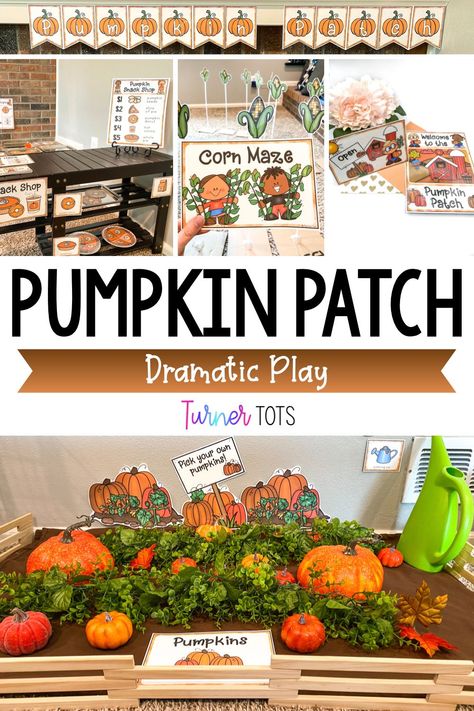 Pumpkin Dramatic Play, Pumpkin Patch Dramatic Play, Thanksgiving Preschool Theme, Thanksgiving Literacy Activities, Dramatic Play Ideas, Pumpkins Preschool, Pumpkins Kindergarten, Pumpkin Patch Kids, Dramatic Play Themes