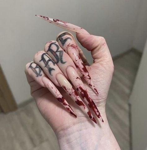 #nails #naildesign #nailideas #stiletto #stilettonails #nailart Classy Manicure, Negative Character, Horror Nails, Halloween Acrylic Nails, Gothic Nails, Goth Nails, Grunge Nails, Ideas For Halloween, Dope Nail Designs