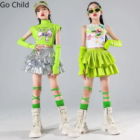 Girls K-pop Candy Color Crop Top Dance Tiered Skirts Kids Hip Hop Sweet Streetwear Children Jazz Colorful Crop Tops, Tiered Skirts, Candy Colors, Childrens Clothes, Hip Hop, Crop Top, K Pop, Street Wear, Candy