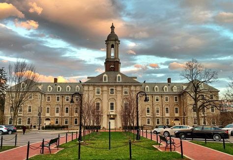 Cotton candy skies accompany a beautiful springtime sunset over Old Main at Penn State, University Park campus. Penn State College, Aesthetics Art, Stages Of Sleep, Rice University, Pennsylvania State University, Cognitive Science, Penn State University, University Of Connecticut, Dream College