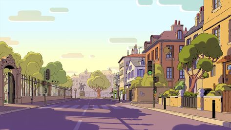 OSCAR ET MALIKA - antoinebirot.com Epic Backgrounds, Children's Book Layout, Street Background, Perspective Drawing Architecture, Bg Design, Kerala Mural Painting, Anime City, City Cartoon, City Background