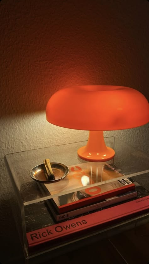 Living Room Decor Orange, Lamp For Room, Retro Living Room Decor, Retro Living Room, Orange Mushroom, Mushroom Table Lamp, Mushroom Table, Retro Living Rooms, Apartment Decor Inspiration