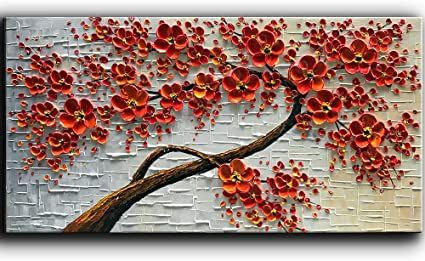 Amazon.com: YaSheng Art - hand-painted Oil Painting On Canvas Texture Palette Knife Red Flowers Paintings Modern Home Decor Wall Art Painting Colorful 3D Flowers Tree Paintings Ready to hang 24x48inch: Paintings 3d Painting On Canvas, Texture Palette, Cute Easy Paintings, Canvas Painting For Beginners, Tree Paintings, Flower Painting Canvas, Flowers Paintings, Paintings Modern, Oil Painting Texture