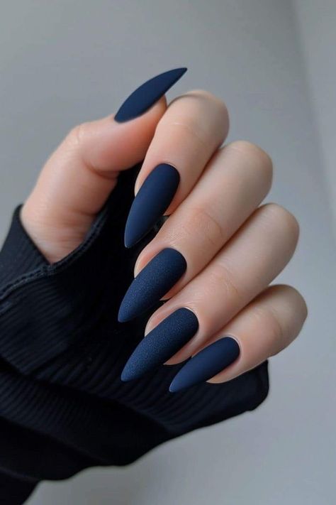 Matt And Glossy Nails, Matt Dark Blue Nails, Matte Blue Nails Design, Blue Matt Nails, Dark Blue Matte Nails, Matte Dark Blue Nails, Blue Matte Nails Design, Matte Navy Nails, Navy Blue Nails Ideas