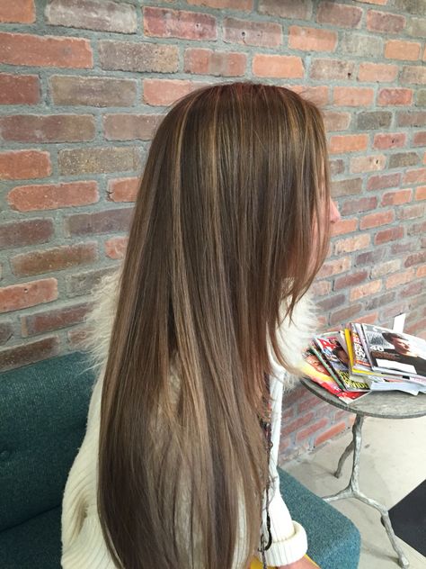 How To Texture Straight Hair, Dark Hair With Light Brown Highlights, Highlights Brown Hair Straight, Straight Brunette Hair With Highlights, Balayage Straight Hair, Hair Color Asian, Brown Hair Inspo, Brunette Hair With Highlights, Hairstyles For Layered Hair