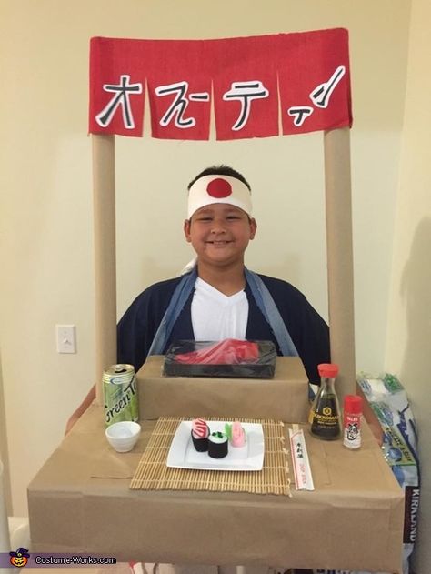 Sushi Halloween Costume, Sushi Halloween, Sushi Costume, Chef Costume, Christmas Elf Costume, Japan Sushi, Ninja Birthday, Japanese Costume, Japanese Funny