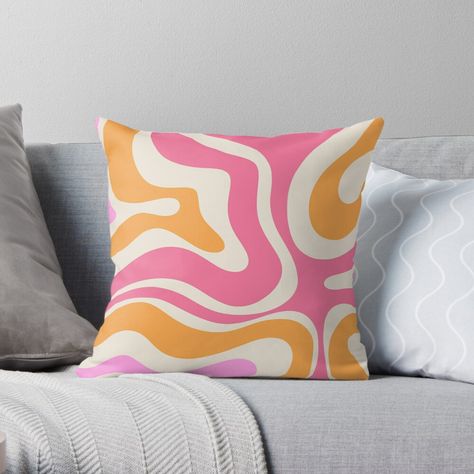 "Retro Modern Liquid Swirl Abstract Pattern Pink Orange Cream" Throw Pillow by kierkegaard | Redbubble Orange Marigold, Cream Pillow, Cream Throw Pillows, Cream Throw, Cream Pillows, Retro Liquid Swirl, Orange Throw Pillows, 70s Home Decor, Liquid Swirl