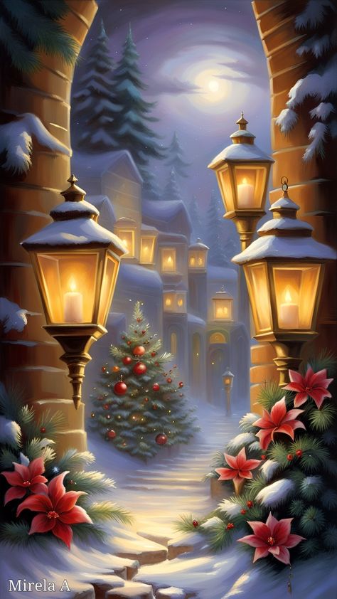 Animated Christmas Pictures, Thomas Kinkade Christmas, Winter Christmas Scenes, Disneyland Christmas, Christmas Wallpaper Backgrounds, Christmas Scenery, Christmas Artwork, Christmas Beauty, Christmas Phone Wallpaper