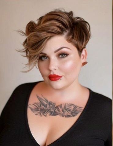 Wavy Hair Pixie Haircut, Wavy Pixie Haircut Round Face, Short Haircuts For Chubby Women, Curly Pixie Round Face, Pixie With Bangs Round Face, Short Haircut Ideas For Curly Hair, Short Hair Double Chin, Wavy Pixie Cut Round Face, Curly Pixie Haircut For Chubby Faces