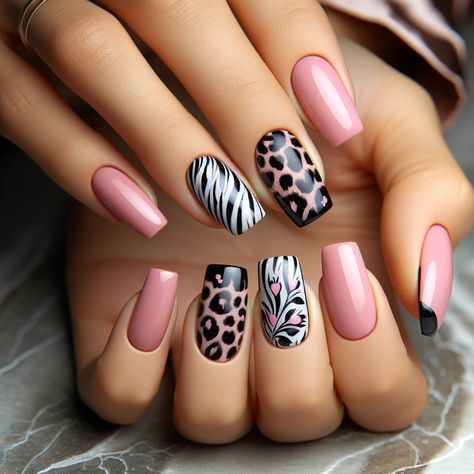 Pink Gray Nails Design, Nail Glue Remover, June Nails, Light Colored Nails, Colored Nail Tips, Nails Autumn, Nagellack Trends, Black Nail Art, Animal Print Nails