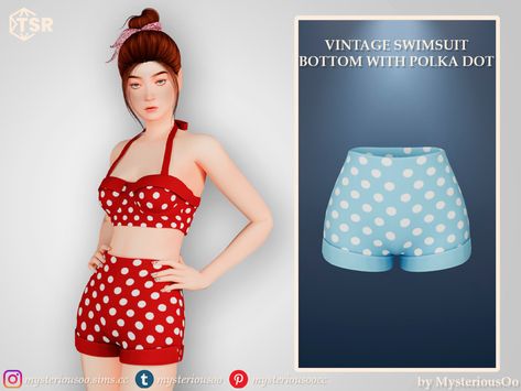 The Sims Resource - Vintage swimsuit bottom with polka dot Sims 4 Vintage Swimsuit, 1920s Bathing Suits, Sims4 Clothing, 50s Swimsuit, Bathing Suit Skirt, Cc Packs, Sims Clothes, Vintage Bathing Suits, Warm Cardigan