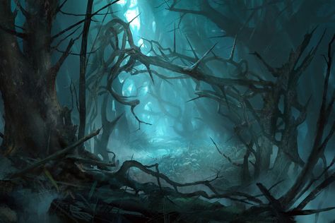 The color palette used in this #digital #art by hongqi zhang makes this forest spooky, yet somehow soothing Forest Drawing, Forest Background, Background Drawing, 다크 판타지, Fantasy Forest, Avatar Aang, Fantasy Setting, Fantasy Places, Thranduil