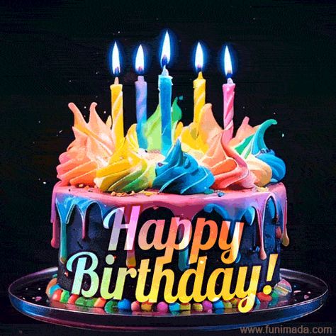 Rainbow Frosting Cake, Happy Birthday Cake Gif, Cake On A Plate, Happy Birthday Shawn, Happy Birthday Gif Images, Cake With Sprinkles, Cool Happy Birthday Images, Animated Happy Birthday Wishes, Cake Gif