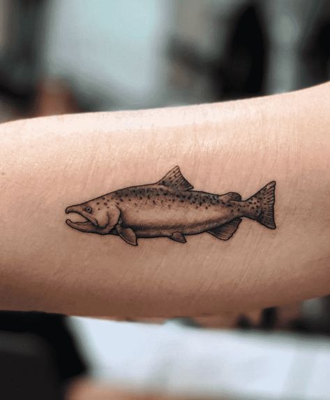 Salmon Fish Tattoo Design Images (Salmon Fish Ink Design Ideas) Fish Tattoo Salmon, Coho Salmon Tattoo, Forearm Fish Tattoo, King Salmon Tattoo, Chinook Salmon Tattoo, Small Salmon Tattoo, Sockeye Salmon Tattoo, Salmon Tattoo Simple, Salmon Tattoo Design