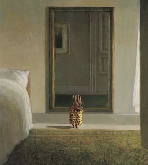 Rabbit in Front of the Mirror by Michael Sowa,1945 Michael Sowa, Surrealism Painting, Oldenburg, Bunny Art, Children's Book Illustration, Surreal Art, Surrealism, Animal Art, Art Inspo