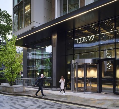 London Office Building, Corporate Building, Office Building Entrance, Apartment Entrance Exterior, Office Facade, Office Entrance, Home Wet Bar, Office Lobby, Building Entrance