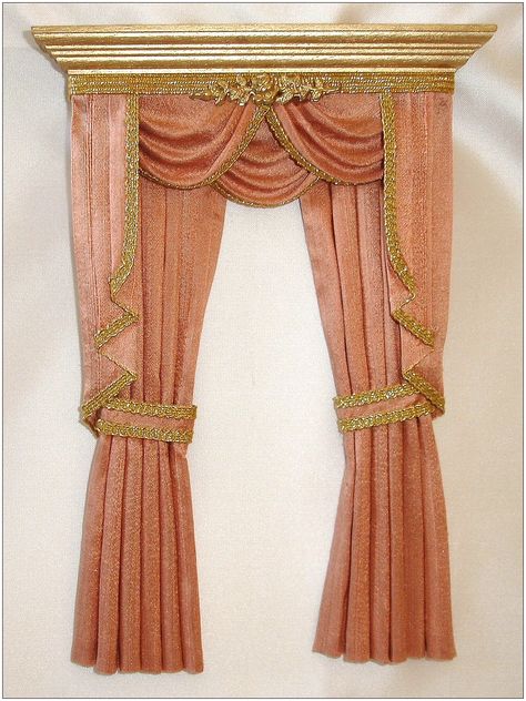 Rococo Curtains, Drape Ceiling, Fancy Shower Curtains, Dollhouse Curtains, Miniature Curtains, Farmhouse Furniture Diy, Doll House Curtains, Dollhouse Renovation, Fancy Curtains