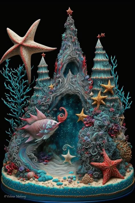 Underwater Cake, Vishma Maharaj, Mac Cake, Ocean Cakes, Fairy House Crafts, Fantasy Cake, Sea Cakes, Cupcakes Decorados, Dragon Artwork Fantasy