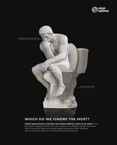 Man on a Toilet • Ads of the World™ | Part of The Clio Network Tissue Ads Creative, International Men's Day Creative Ads, World Toilet Day Creative Ads, World Toilet Day Poster, International Men's Day Creative, Toilet Advertising, International Mens Day Creative Ads, Sanitary Ware Creative Ads, Sanitary Ware Ads